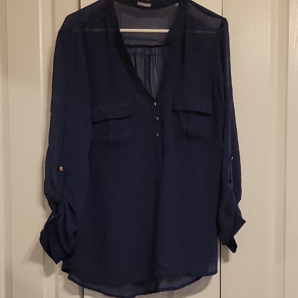 Charlotte Russe Deep Blue Blouse with Button Accents